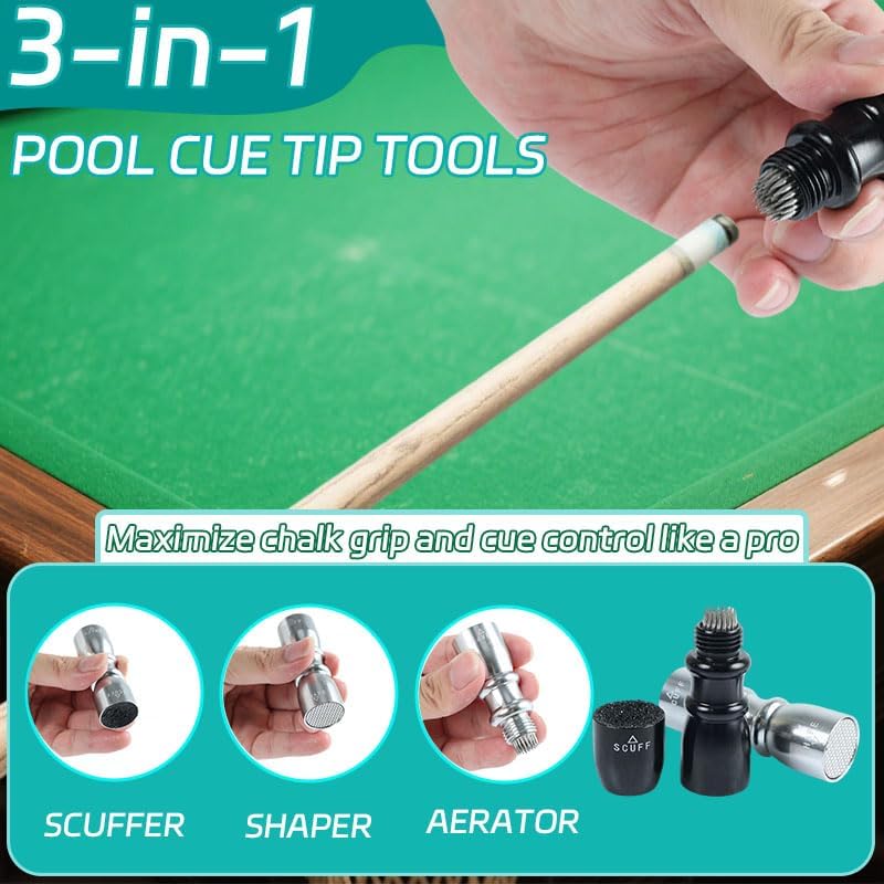 VortecSys Pool Cue Tip Tools, Premium 3-in-1 Billiard Cue Tip Shaper, Compact Billiards Pool Accessories & Tip Repair Kit, Gifts for Husbands and Friends (Black) - Image 3